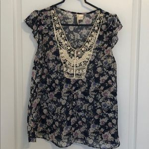 Floral sheer blouse with embroidery detail
